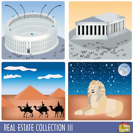 Vector illustration of four different ancient buildings Stock Photo - Budget Royalty-Free & Subscription, Code: 400-05283644