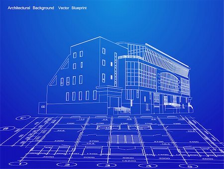 architecture blueprint of a house over a blue background. Vector illustration Stock Photo - Budget Royalty-Free & Subscription, Code: 400-05283697