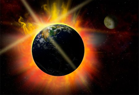 eclipse - Illustration of the break of day - eclipse - solar flare Stock Photo - Budget Royalty-Free & Subscription, Code: 400-05297039