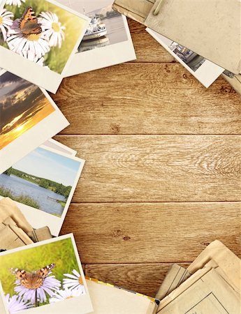 simsearch:400-05892111,k - Frame with old paper and photos. Objects over wooden planks Stock Photo - Budget Royalty-Free & Subscription, Code: 400-05297275