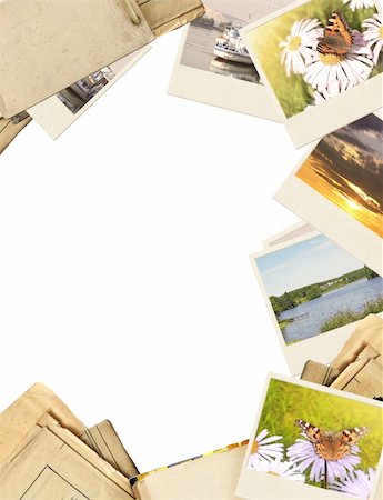 simsearch:400-05892111,k - Frame with old paper and photos. Objects isolated over white Stock Photo - Budget Royalty-Free & Subscription, Code: 400-05297277