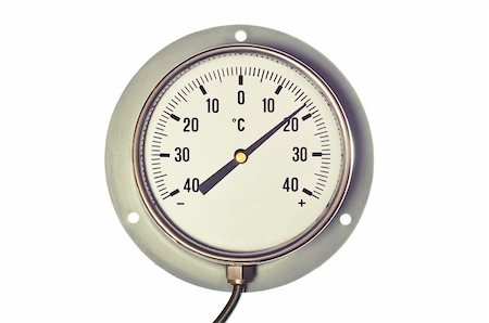 simsearch:600-06702130,k - Silver and white, round,  industrial celsius thermometer isolated on a white background Stock Photo - Budget Royalty-Free & Subscription, Code: 400-05298167
