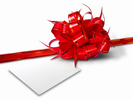 simsearch:400-04374732,k - Red Bow and White card for gift on white background Stock Photo - Budget Royalty-Free & Subscription, Code: 400-05291766
