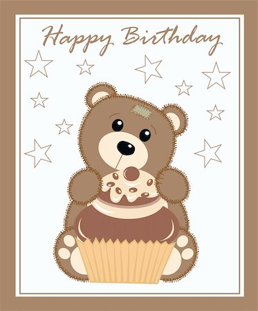 happy birthday card with a cute bear Stock Photo - Budget Royalty-Free & Subscription, Code: 400-05292921