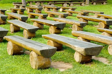 outdoor wood seating on green lawn Stock Photo - Budget Royalty-Free & Subscription, Code: 400-05293325