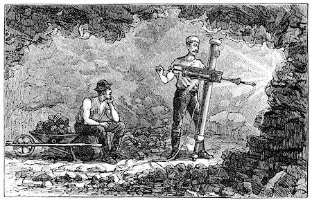Old engraving depiciting miners tunneling with a power drill. Originally published december 1878 in HarperÕs New Monthly Magazine. The image is currently in public domain by the virtue of age. Stock Photo - Budget Royalty-Free & Subscription, Code: 400-05293453