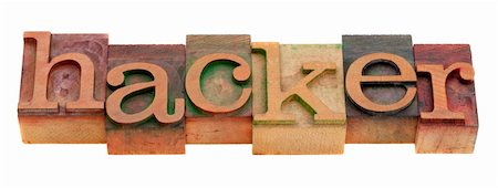 hacker word in vintage wooden letterpress printing blocks isolated on white Stock Photo - Budget Royalty-Free & Subscription, Code: 400-05293740