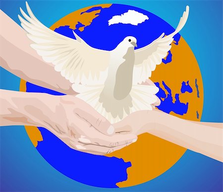 On the background of the Earth hand man and a woman holding a white dove Stock Photo - Budget Royalty-Free & Subscription, Code: 400-05305405