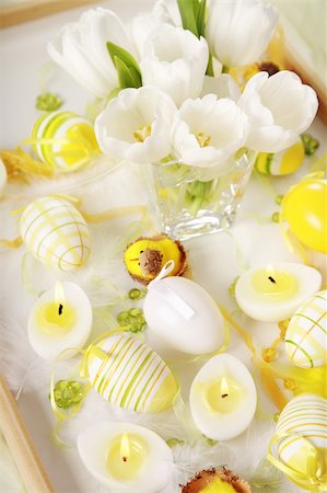simsearch:700-01173313,k - Table decoration for Easter with eggs and white tulips Stock Photo - Budget Royalty-Free & Subscription, Code: 400-05306189