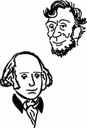 Two sketches of Abraham Lincoln and George Washington smiling. Stock Photo - Budget Royalty-Free & Subscription, Code: 400-05306718