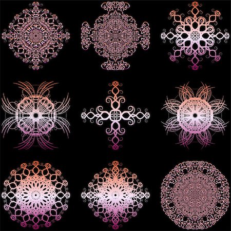 simsearch:400-05264188,k - Illustration of decorative elements set on a black background. Foto de stock - Super Valor sin royalties y Suscripción, Código: 400-05308935