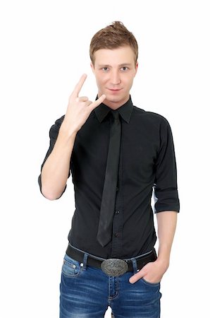 young male showing rock hand isolated on white Stock Photo - Budget Royalty-Free & Subscription, Code: 400-05309432