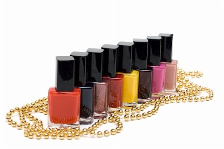 simsearch:400-05708035,k - Colour varnish for nail and gold necklace on white background Stock Photo - Budget Royalty-Free & Subscription, Code: 400-05301619