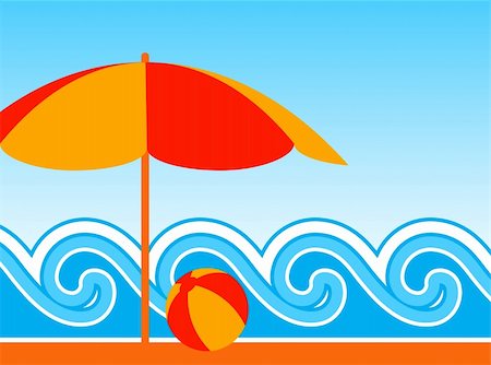 simsearch:400-05944023,k - vector background with beach umbrella and waves, Adobe Illustrator 8 format Stock Photo - Budget Royalty-Free & Subscription, Code: 400-05301705