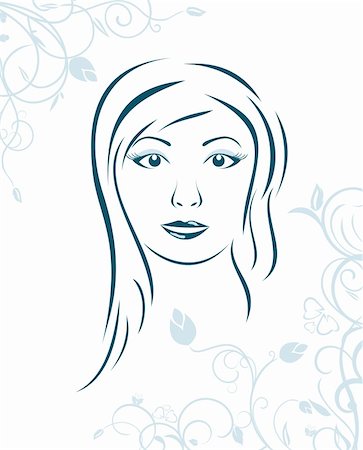 simsearch:400-05927920,k - Illustration floral background with girl face - vector Foto de stock - Super Valor sin royalties y Suscripción, Código: 400-05302075