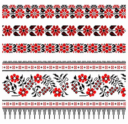 floral embroidery vectors - Vector illustrations of ukrainian embroidery ornaments, patterns, frames and borders. Stock Photo - Budget Royalty-Free & Subscription, Code: 400-05303830