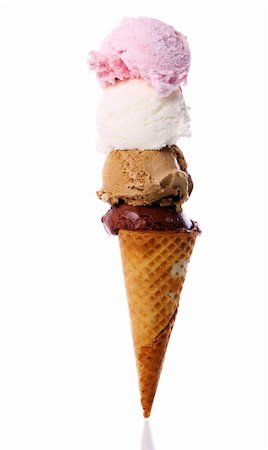 simsearch:400-05718903,k - Waffle cone with four scoops of ice cream isolated on white Stock Photo - Budget Royalty-Free & Subscription, Code: 400-05314685