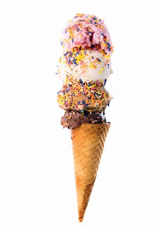 simsearch:400-05718903,k - Waffle cone with four scoops of ice cream isolated on white Stock Photo - Budget Royalty-Free & Subscription, Code: 400-05314686