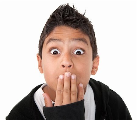 Hispanic boy looking shocked with hand on mouth and raised eyebrows Stock Photo - Budget Royalty-Free & Subscription, Code: 400-05315094