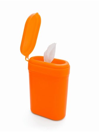 Open orange plastic canister of  antibacterial wipes isolated on white Stock Photo - Budget Royalty-Free & Subscription, Code: 400-05315848