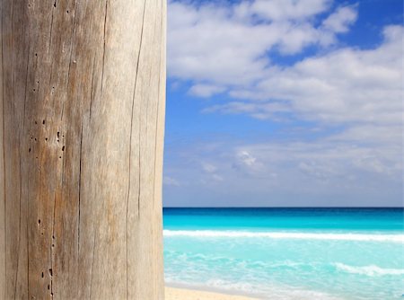 simsearch:400-04329339,k - Caribbean tropical beach wood weathered pole on sea foreground Stock Photo - Budget Royalty-Free & Subscription, Code: 400-05316073