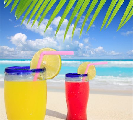simsearch:400-05944023,k - beach tropical cocktails palm tree leafl turquoise beach on Caribbean Sea Stock Photo - Budget Royalty-Free & Subscription, Code: 400-05316102