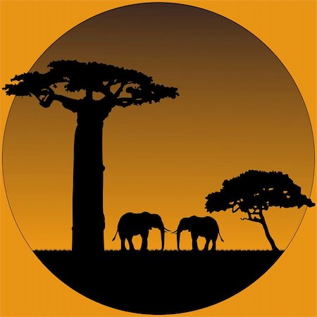 simsearch:400-04836462,k - Illustration of Elephants in savanna Foto de stock - Super Valor sin royalties y Suscripción, Código: 400-05318196