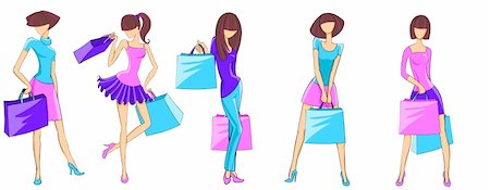 regisser_com (artist) - Set of stylish girls with shopping bags. Stock Photo - Budget Royalty-Free & Subscription, Code: 400-05318531