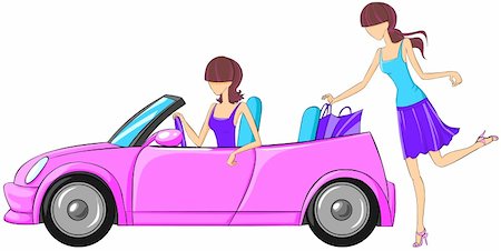 regisser_com (artist) - Woman sitting in the pink cabriolet, other woman puts shopping bags into the car. Stock Photo - Budget Royalty-Free & Subscription, Code: 400-05318532