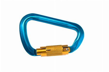 Close-up of a blue carabiner isolated over white Stock Photo - Budget Royalty-Free & Subscription, Code: 400-05311079