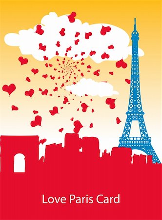 statues on building top - Love Paris vector retro vintage style ad poster card with heart background Stock Photo - Budget Royalty-Free & Subscription, Code: 400-05311420