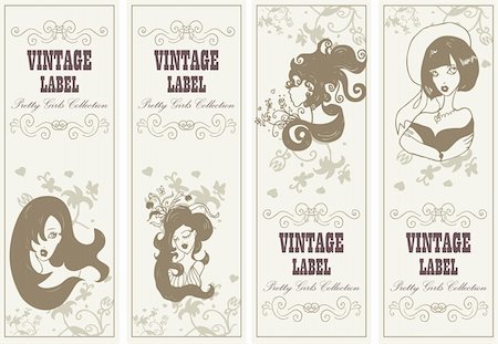 simsearch:400-06472080,k - Vector vintage labels banner frame set with girls and flowers Stock Photo - Budget Royalty-Free & Subscription, Code: 400-05311477