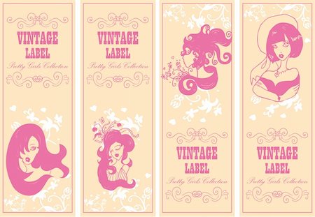 simsearch:400-06472080,k - Vector vintage labels banner frame set with girls and flowers Stock Photo - Budget Royalty-Free & Subscription, Code: 400-05311515