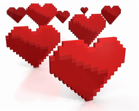 Few red hearts made of cubic pixels isolated on white background Stock Photo - Budget Royalty-Free & Subscription, Code: 400-05312305