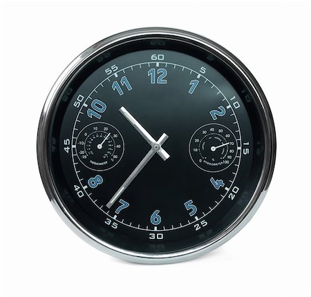 simsearch:600-06702130,k - Black wall clock with hydrometer and thermometer isolated on white Stock Photo - Budget Royalty-Free & Subscription, Code: 400-05312536