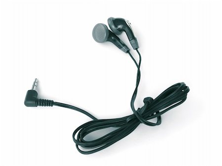 simsearch:400-04300097,k - Black tiny earphones isolated on white Stock Photo - Budget Royalty-Free & Subscription, Code: 400-05312533