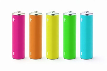 Multicolor AA size batteries on white background Stock Photo - Budget Royalty-Free & Subscription, Code: 400-05328995
