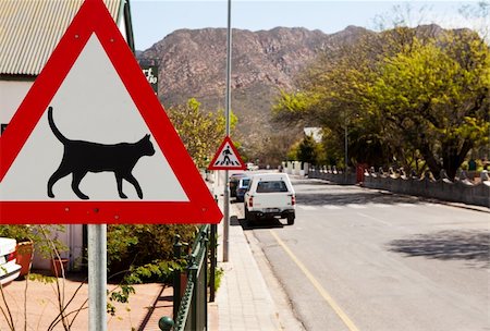 Triangular road sign warning that cats are crossing here Stock Photo - Budget Royalty-Free & Subscription, Code: 400-05329830