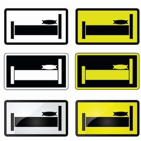 Set of illustrations showing a sign with a bed, for a hotel, hostel, room, etc Stock Photo - Budget Royalty-Free & Subscription, Code: 400-05329954