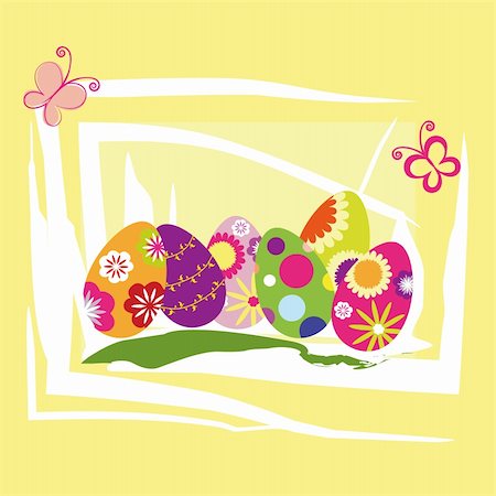 simsearch:400-05672742,k - Springtime Easter holiday wallpaper colorful eggs with butterfly Stock Photo - Budget Royalty-Free & Subscription, Code: 400-05321295