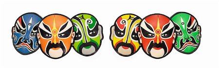 Colorful Chinese opera face masks arranged on white background Stock Photo - Budget Royalty-Free & Subscription, Code: 400-05322802