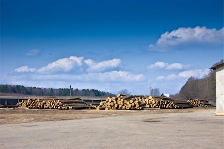 simsearch:600-03178788,k - Logs combined in a court yard on the asphalted platform of the sawmill. The dark blue sky, wood Stock Photo - Budget Royalty-Free & Subscription, Code: 400-05323402