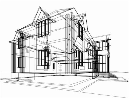 sketch of house. Architectural 3d illustration Stock Photo - Budget Royalty-Free & Subscription, Code: 400-05334575