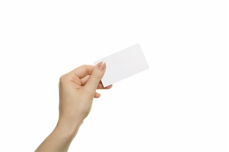 Woman's hand hold blank card isolated over white Stock Photo - Budget Royalty-Free & Subscription, Code: 400-05336490