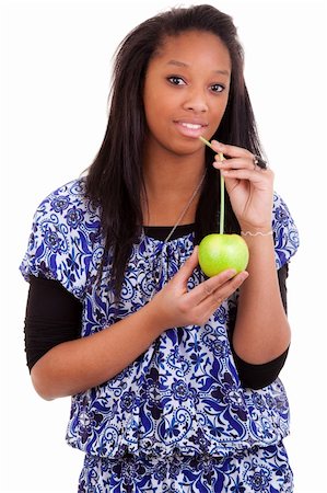 young black woman drinking apple juice Stock Photo - Budget Royalty-Free & Subscription, Code: 400-05337117