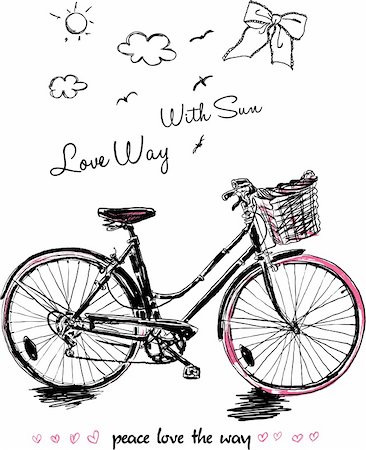 person on a bike drawing - sketch peace bicycle illustration sketch drawing  vector Stock Photo - Budget Royalty-Free & Subscription, Code: 400-05338019