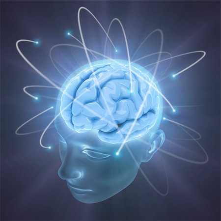 simsearch:400-05692484,k - Electrons revolve around the brain. Concept of idea, the power of mind. Stock Photo - Budget Royalty-Free & Subscription, Code: 400-05330493