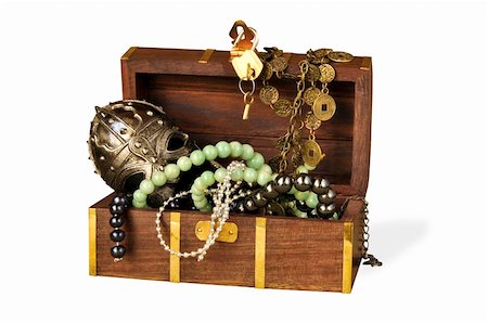 Decorative casket with costume jewellery on the white isolated background Stock Photo - Budget Royalty-Free & Subscription, Code: 400-05332936