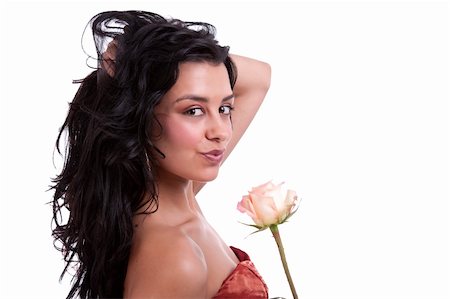 simsearch:400-04653285,k - Beautiful woman with a rose, on white, studio shot Photographie de stock - Aubaine LD & Abonnement, Code: 400-05333318