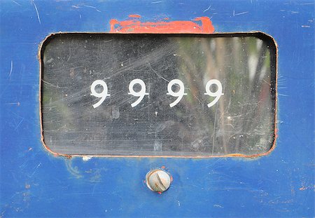 fuel meter - old analog gas pump meter show number 9999 Stock Photo - Budget Royalty-Free & Subscription, Code: 400-05345768